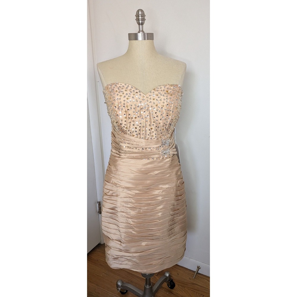 NWT JJ House Sz 16 Satin Strapless Beaded Cocktail Dress Wedding Mother of Bride